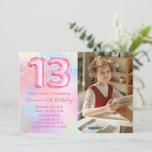 Invitation Photo Pink Rainbow 13e anniversaire (Debout devant)
