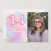 Invitation Photo Pink Rainbow 14e anniversaire (Devant)