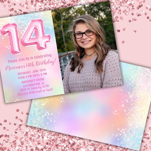 Invitation Photo Pink Rainbow 14e anniversaire