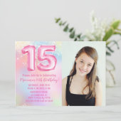 Invitation Photo Pink Rainbow 15e anniversaire (Debout devant)
