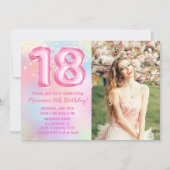 Invitation Photo Pink Rainbow 18e anniversaire (Devant)