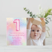 Invitation Photo Pink Rainbow 1er anniversaire (Debout devant)