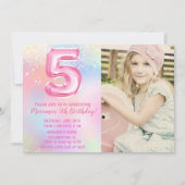 Invitation Photo Pink Rainbow 5e anniversaire (Devant)