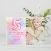 Invitation Photo Pink Rainbow 5e anniversaire (Debout devant)