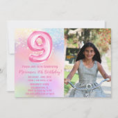 Invitation Photo Pink Rainbow 9e anniversaire (Devant)