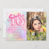 Invitation Photo Pink Rainbow Sweet 16e anniversaire (Devant)