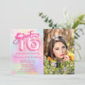 Invitation Photo Pink Rainbow Sweet 16e anniversaire (Debout devant)