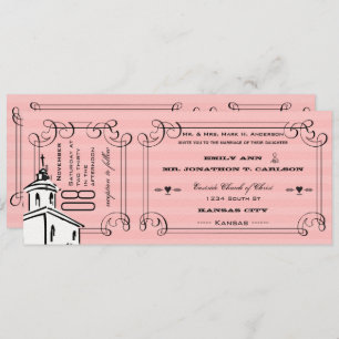 Invitation Photo Pink Romantic Chapelle Mariage de billet