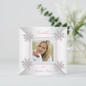 Invitation Photo Pink Snowflakes Winter Wonderland Party (Debout devant)