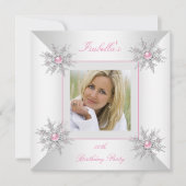 Invitation Photo Pink Snowflakes Winter Wonderland Party (Devant)