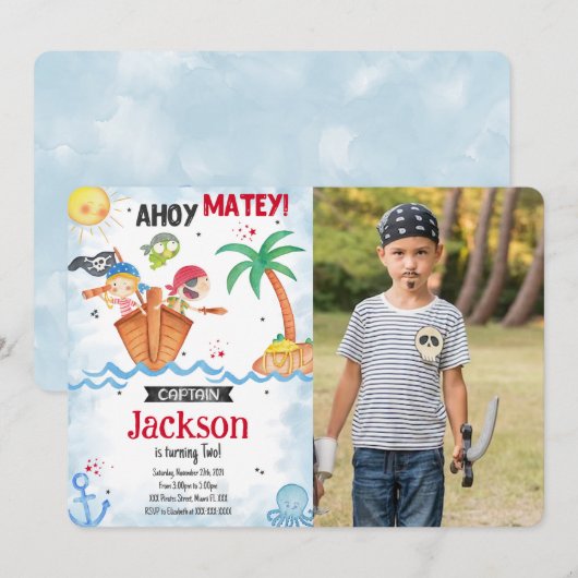 Invitation photo pirate (Devant / Derrière)