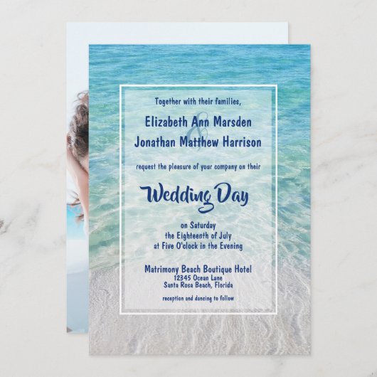 Invitation Photo Plage Tropical Moderne Destination Mariage (Devant / Derrière)
