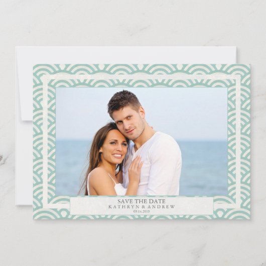 Invitation Photo plate de Save The Date avec vagues Seigaiha (Devant)