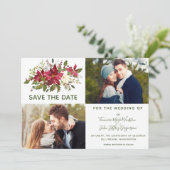 Invitation Photo Poinsettia Verdure Noël Enregistrer la date (Debout devant)