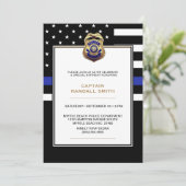 Invitation Photo Police Anniversaire Fête Drapeau Ligne Bleue (Debout devant)