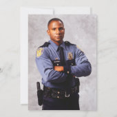 Invitation Photo Police Anniversaire Fête Drapeau Ligne Bleue (Dos)