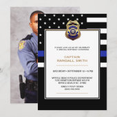 Invitation Photo Police Anniversaire Fête Drapeau Ligne Bleue (Devant / Derrière)