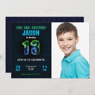 Invitation photo pour 13e anniversaire de garçon