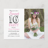 Invitation photo pour 16 ans avec texte rose pour  (Devant)
