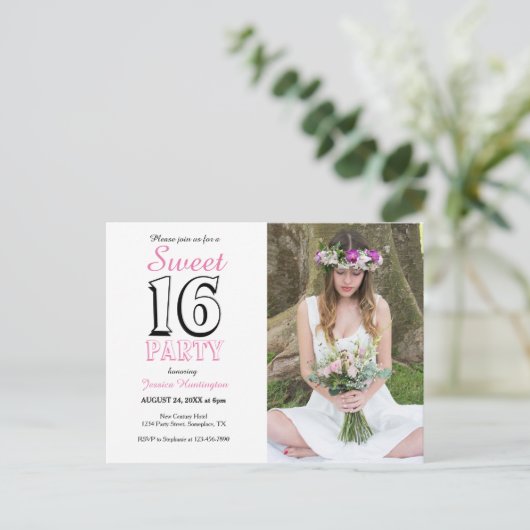 Invitation photo pour 16 ans rose - Invitation pou (Debout devant)