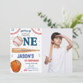 Invitation photo pour 1er anniversaire de baseball (Debout devant)