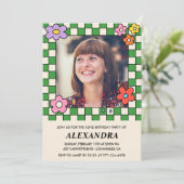 Invitation photo pour 42e anniversaire Rétro Fleur (Debout devant)