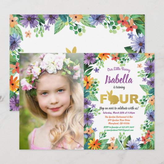 Invitation photo pour 4ème anniversaire de Pâques (Devant / Derrière)