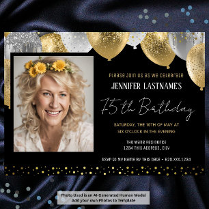 Invitation photo pour 75e anniversaire en or et no