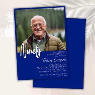 Invitation photo pour 90e anniversaire bleu royal
