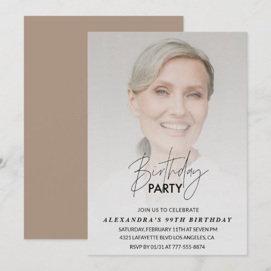 Invitation photo pour 99e anniversaire Fête d'anni (Devant / Derrière)