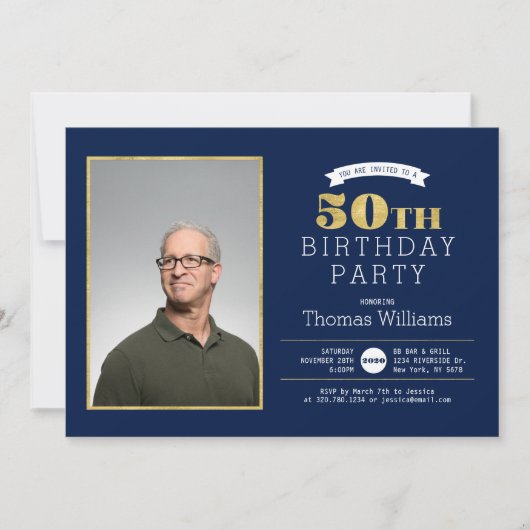 Invitation photo pour fête d'anniversaire 50 ans e (Devant)