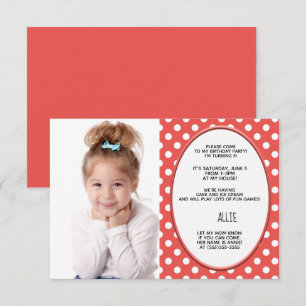 Invitation photo pour fête d'anniversaire à pois r