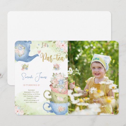 Invitation photo pour fête de thé de 2ème annivers (Devant / Derrière)