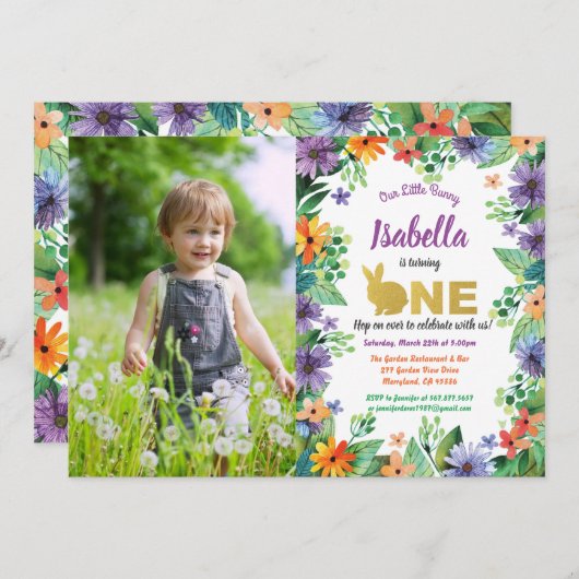 Invitation photo pour la première fête d'anniversa (Devant / Derrière)