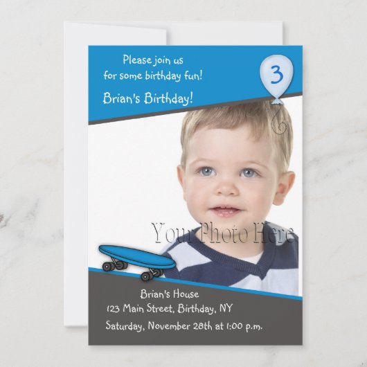 Invitation photo pour l'anniversaire de Skateboard (Devant)