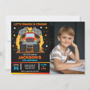 Invitation photo pour l'anniversaire Monster Truck