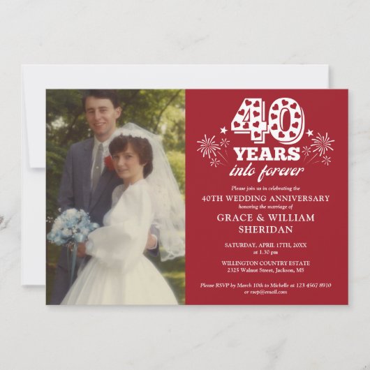 Invitation Photo pour le 40e anniversaire du Mariage (Devant)