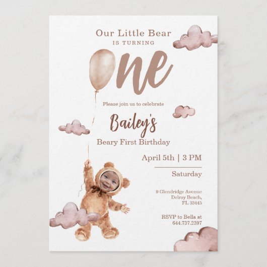 Invitation photo pour le premier anniversaire de B (Devant)