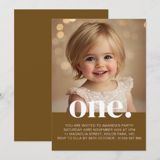 Invitation photo pour le premier anniversaire en m (Devant / Derrière)