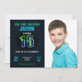 Invitation photo pour les 15 ans d'un garçon (Devant)