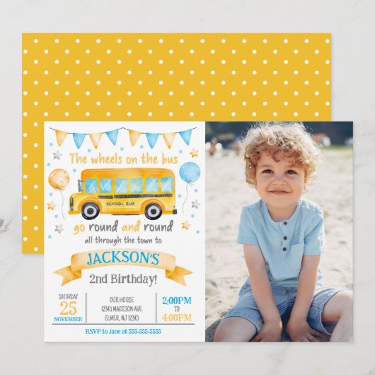 Invitation photo pour les 2 ans d'anniversaire d'a (Devant / Derrière)