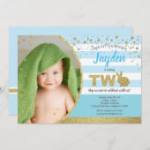 Invitation photo pour les 2 ans de lapin garçon en (Devant / Derrière)