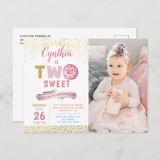 Invitation photo pour les 2 ans d'une fille avec d (Devant / Derrière)
