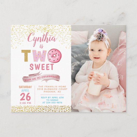 Invitation photo pour les 2 ans d'une fille avec u (Devant)