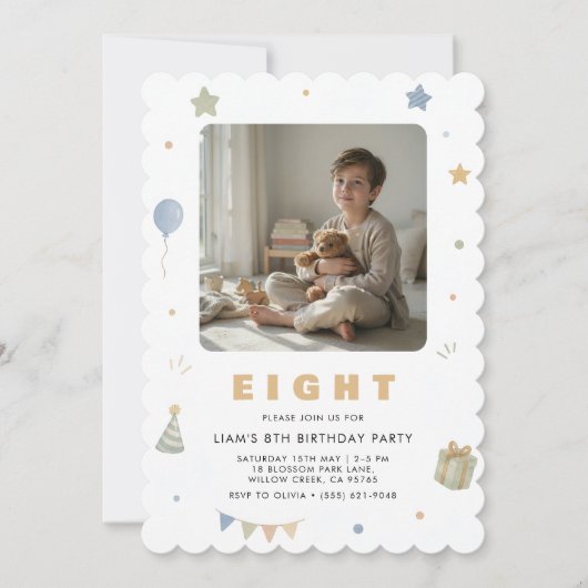 Invitation photo pour les 8 ans d'un garçon (Devant)