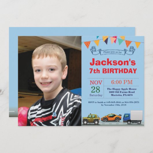 Invitation photo pour un camion de transport autom (Devant / Derrière)