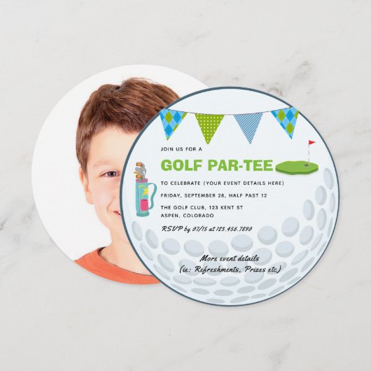 Invitation photo pour une fête à thème de golf (Devant / Derrière)