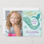 Invitation Photo pourpre turquoise de parties scintillantes (Devant)