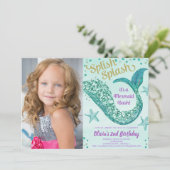 Invitation Photo pourpre turquoise de parties scintillantes (Debout devant)