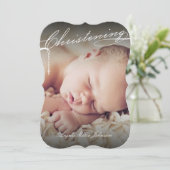 Invitation Photo préétablie blanche de croix de baptême (Debout devant)